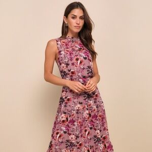 Lulus In My Dreams Mauve Floral Print Midi Dress Purple - Size M